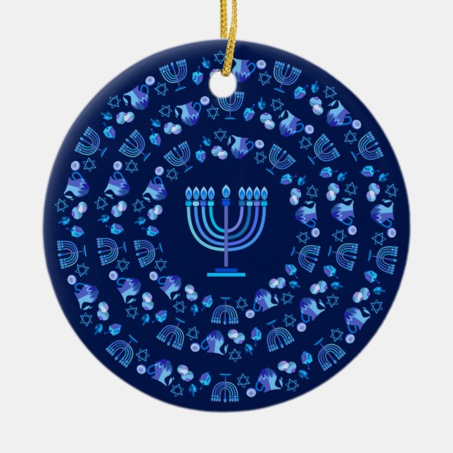 Hanukkah-festivalen Ljus Party Mandala Blue Julgransprydnad Keramik (Framsidan)