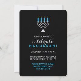 Hanukkah Firande med Silver Menorah på Svarta have Inbjudningar