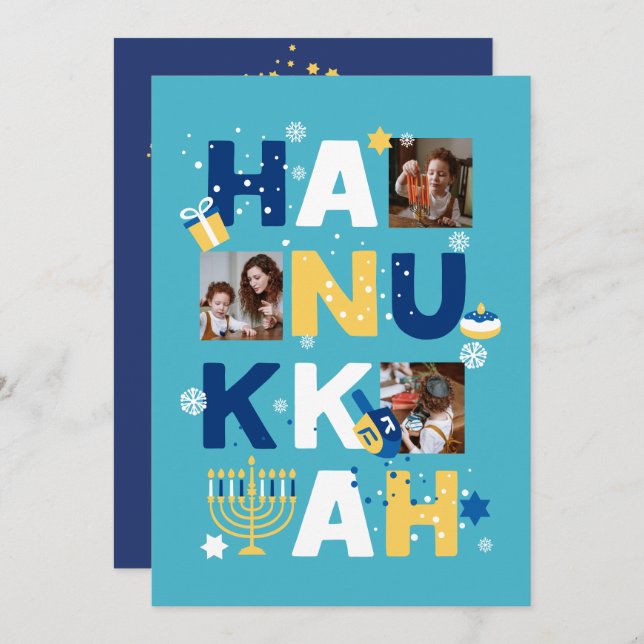 HANUKKAH-fotohälsningskort (Fram/baksida)