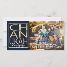 Hanukkah-fotokort/kuvert Chanukah Lycklig Guld Julkort