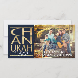 Hanukkah-fotokort/kuvert Chanukah Lycklig Guld Julkort