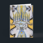 Hanukkah från oss alla, Abstrakt Menorah-målning Helgkort<br><div class="desc">Hanukkah från oss alla. Abstrakt av en menorah dekorerar omslaget till detta Hanukkah-hälsningskort. Kortet har David Star och ord Shalom. Art,  bild och versell copyright © Shoaff Ballanger Studios.</div>