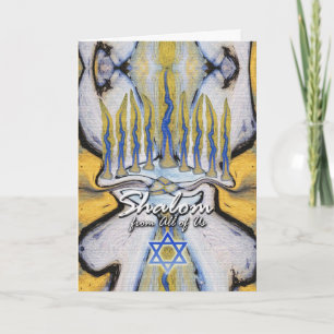 Hanukkah från oss alla, Abstrakt Menorah-målning Helgkort