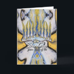 Hanukkah från oss båda, Abstrakt Menorah Art Helgkort<br><div class="desc">Hanukkah från oss båda. Abstrakt av en menorah dekorerar omslaget till detta Hanukkah-hälsningskort. Kortet har David Star och ord Shalom. Art,  bild och versell copyright © Shoaff Ballanger Studios.</div>