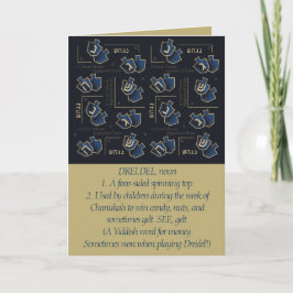 Hanukkah Funny Dreidel Guld och Blue Helgkort