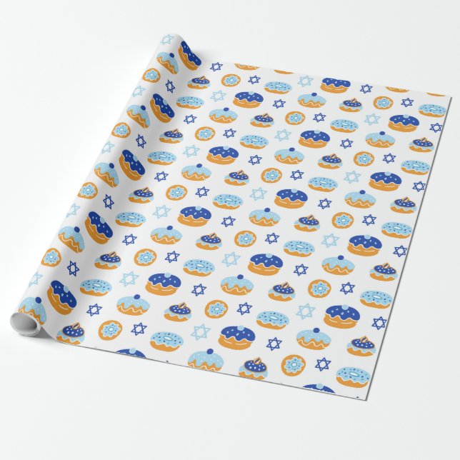 Hanukkah-gelédonut Davidsstjärna presentpapper (Utrullad)