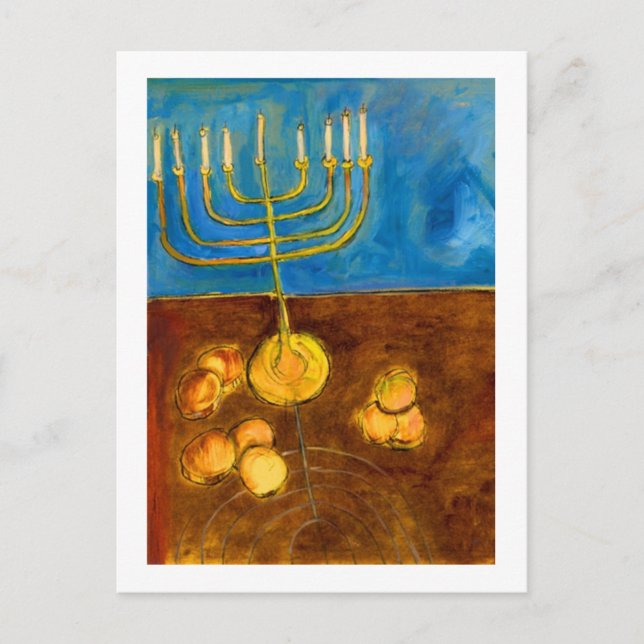 Hanukkah Gelt och Menorah Art Card Helg Vykort (Framsida)