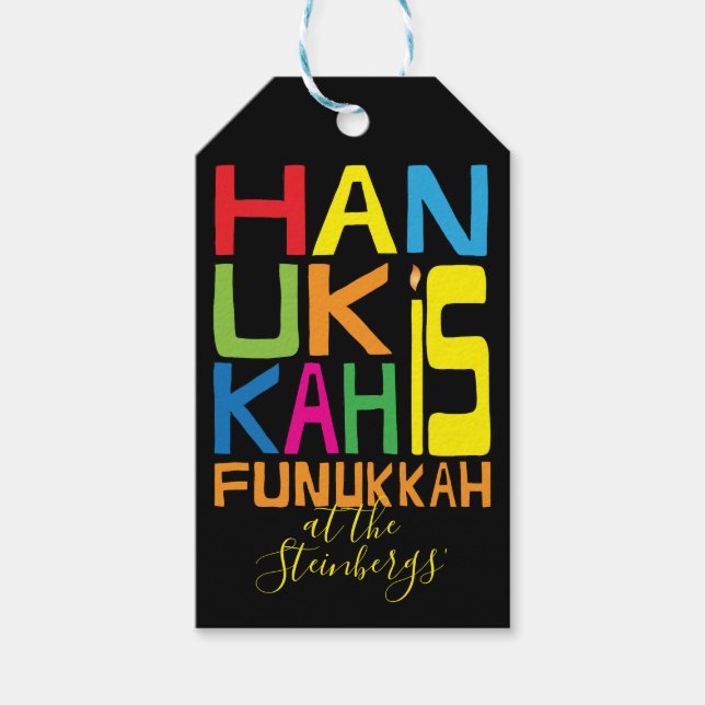 Hanukkah Gift Märkres Hanukkah is Funukkah Presentetikett (Framsidan)