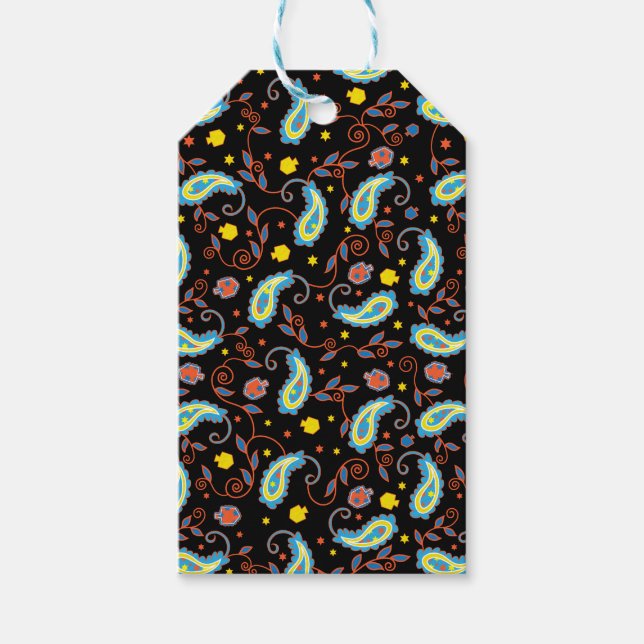 Hanukkah Gift Märkres Paisley Dreidels Presentetikett (Framsidan)