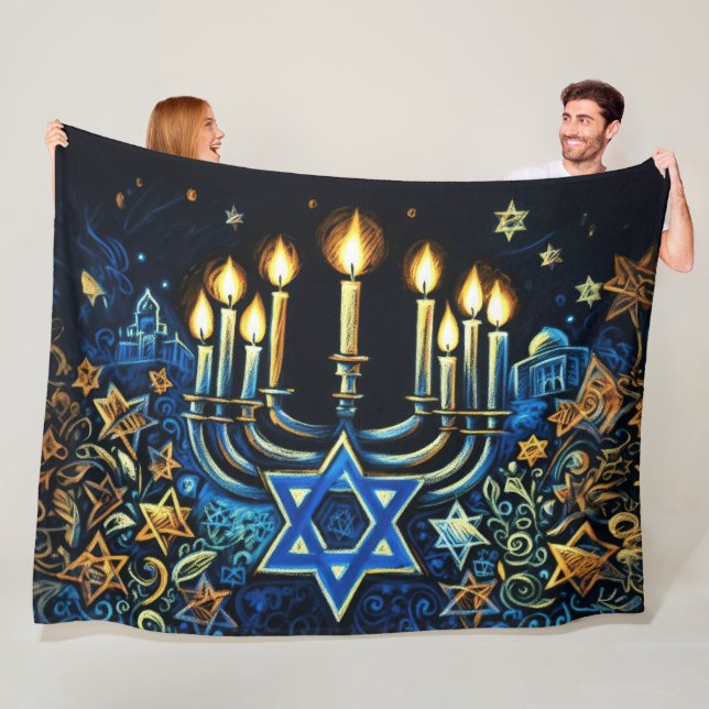Hanukkah Gift Menorah Pastel Teckning Fleecefilt (På plats)