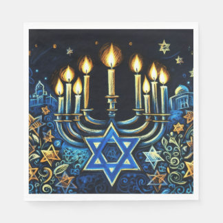 Hanukkah Gift Menorah Pastel Teckning Pappersservett