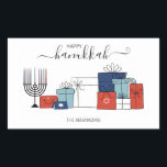 Hanukkah Gifts & Menorah Helgdag Sticker Rektangulärt Klistermärke<br><div class="desc">Anpassa anpassningsbarna ovan. Du hittar ytterligare samordningsposter i vår "Hanukkah Gifts and a Menorah"-samling.</div>