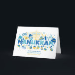 Hanukkah Glad helg Personlig Namn<br><div class="desc">I den här helgdagarna finns texten "Hanukkah" i modern blå typografi omgiven av ikoner som drömmar, menorah, torah, ljus och mycket annat. Här nedan står texten "Glad helg" med din familj namn. #hanukkah #chanukah #helgdagar #säsong #festive #star #starofdavid #menorah #torah #dreidel #gåva #gåva #ljus #judeönskar #personlig #personlig #namn #adyourown #anpassningsbar...</div>