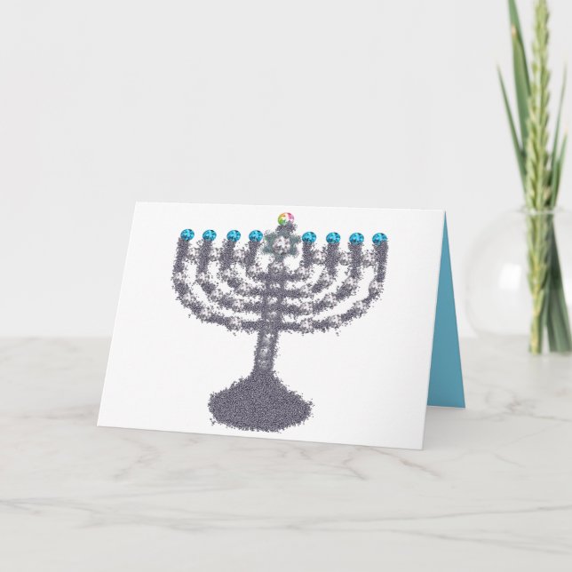 Hanukkah glam menorah hanukkiah helgkort (Framsida)
