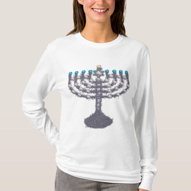 Hanukkah glam menorah hanukkiah t shirt (Framsida)