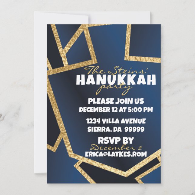 Hanukkah Golden Dreidels Navy Blue Inbjudningar (Framsida)