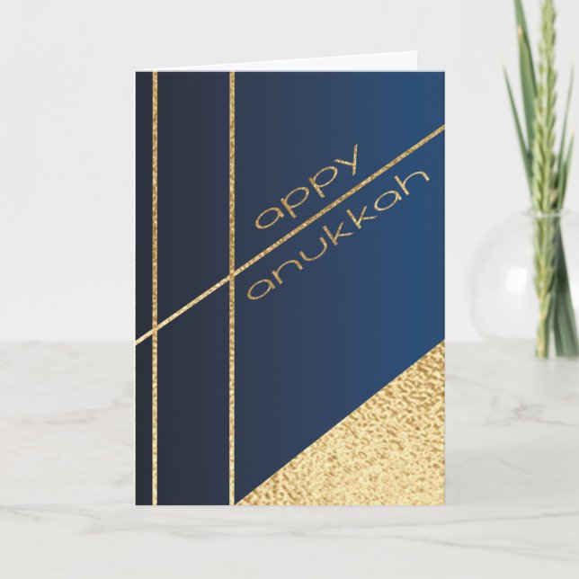 Hanukkah Greeting Card Elegant Navy N Guld Helgkort (Framsida)