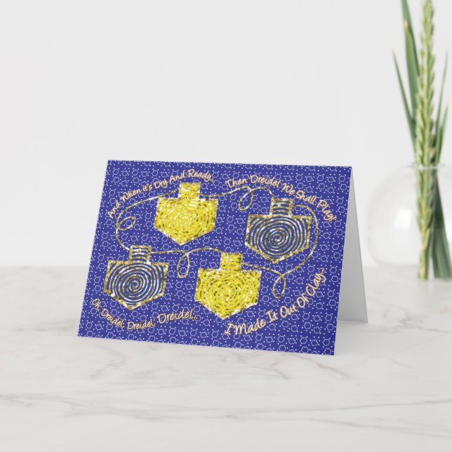 Hanukkah Greeting Card "Guld Dreidels" Personalize Helgkort (Framsida)