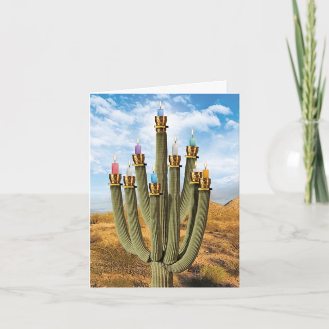 Hanukkah Greeting Card - Prickly Menorah Kort (Framsida)