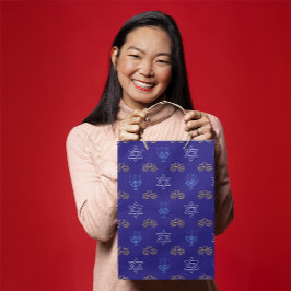 Hanukkah Guld Dreidel Star of David Menorah Blue