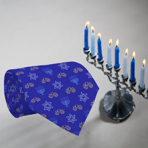 Hanukkah Guld Dreidel Star of David Menorah Blue Slips