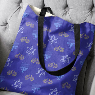 Hanukkah Guld Dreidel Star of David Menorah Blue Tygkasse