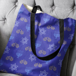 Hanukkah Guld Dreidel Star of David Menorah Blue Tygkasse