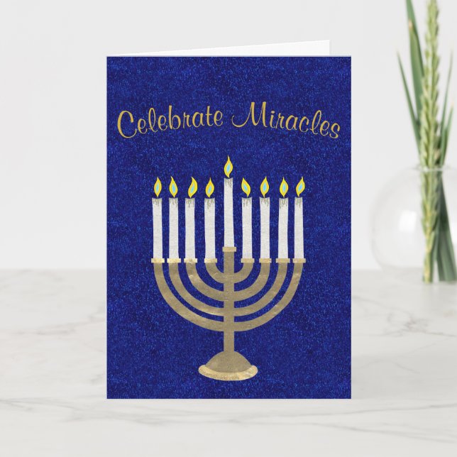 Hanukkah Guld Menorah Celebrate Miracles Elegant Helgkort (Framsida)