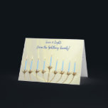 Hanukkah Guld Menorah och Candles "Kärlek and Ligh Helgkort<br><div class="desc">Skicka varmt önskemål och fira Hanukkahs glädjefestival med vårt spännande hälsningskort med en sjudande guld-menorah. Arbetet fångar festivalens innersta väsen och symboliserar ljusets triumf över mörkret. Du kan anpassa dig.</div>