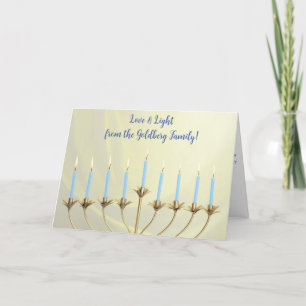 Hanukkah Guld Menorah och Candles "Kärlek and Ligh Helgkort