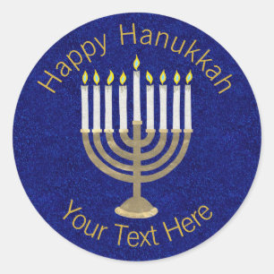 Hanukkah Guld Menorah på Rik Blue Background Runt Klistermärke