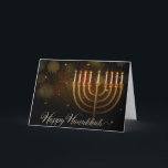 Hanukkah Guld Menorah Sparkles Helgkort<br><div class="desc">Hanukkah/Chanukah-kort med en guld-menorah med ljusljus på en brun bokeh och gnidig bakgrund.</div>