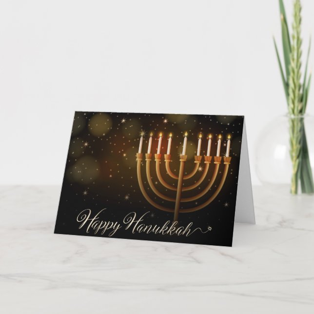 Hanukkah Guld Menorah Sparkles Helgkort (Framsida)