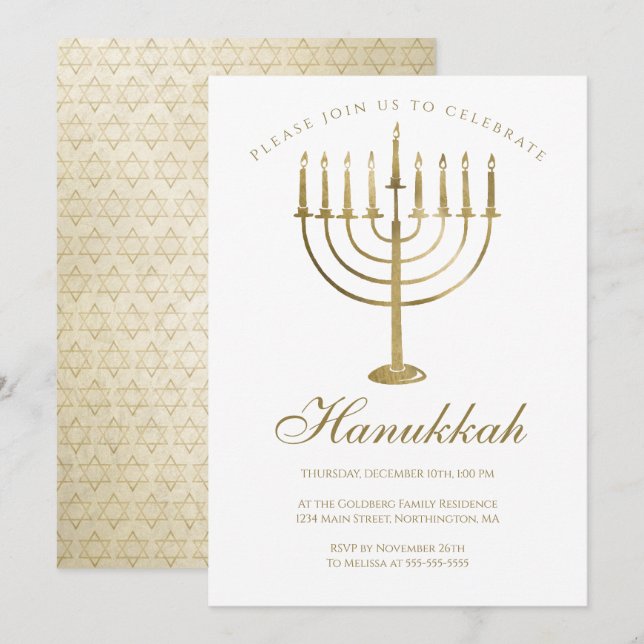 Hanukkah Guld Menorah Star av David Firande Inbjudningar (Fram/baksida)