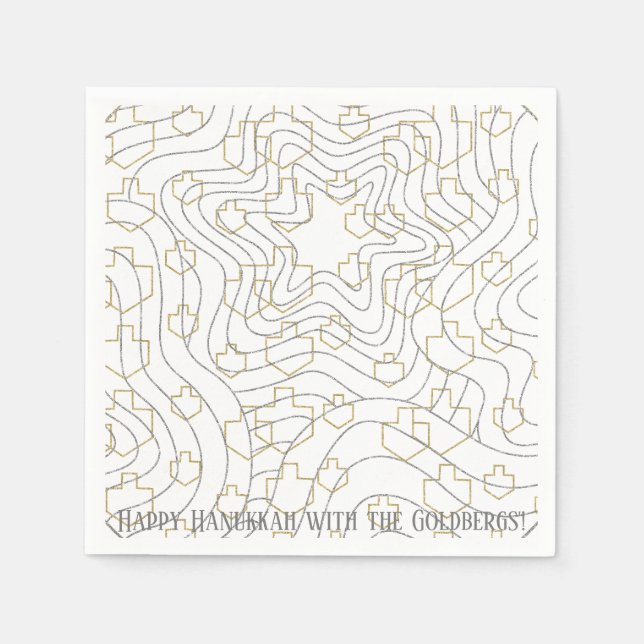 Hanukkah Guld N Silver Dreidels Pappersservett (Framsidan)