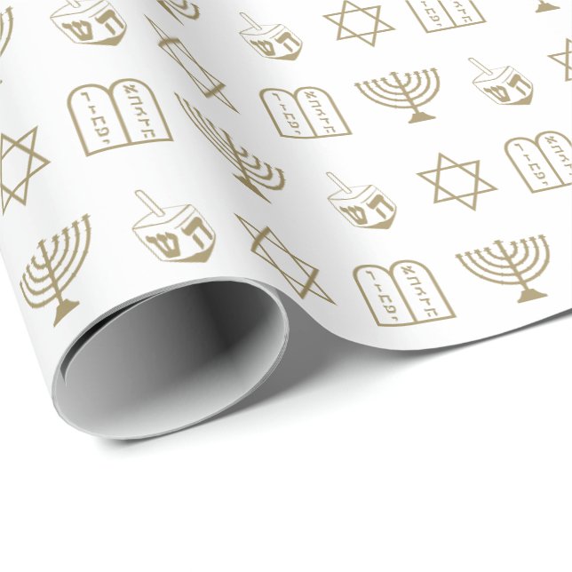 Hanukkah guld och White jewant helgdag mönster Presentpapper (Rullad Hörn)