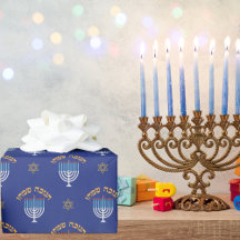 Hanukkah Guld Star av David Menorah White Blue
