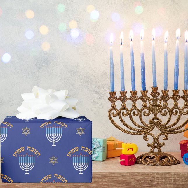 Hanukkah Guld Star av David Menorah White Blue Presentpapper (Skapare uppladdad)