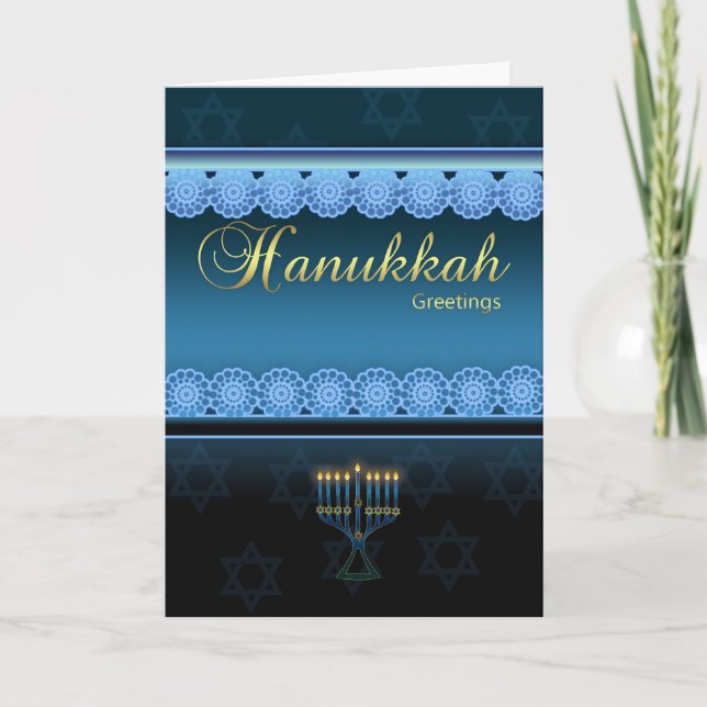 Hanukkah Hälsning - Blue Snyggt - Hanukkah Card Helgkort (Framsida)