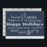Hanukkah Hälsning Helgdag Guld Julkort<br><div class="desc">Samling av semesterhälsningar,  Glad helg,  Hanukkah,  nyår,  goodwill,  Skratt,  lycka,  Namaste,  Joy,  Fred,  Kärlek,  Thanksgiving,  familj och Ge. Anpassa med ditt namn och år.</div>