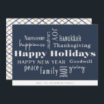 Hanukkah Hälsning Helgdag Guld Julkort<br><div class="desc">Samling av semesterhälsningar,  Glad helg,  Hanukkah,  nyår,  goodwill,  Skratt,  lycka,  Namaste,  Joy,  Fred,  Kärlek,  Thanksgiving,  familj och Ge. Anpassa med ditt namn och år.</div>