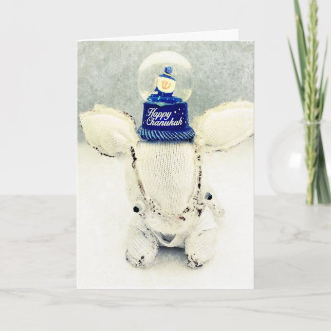 Hanukkah hälsningkort - kanin och snöjordklot helgkort (Framsida)