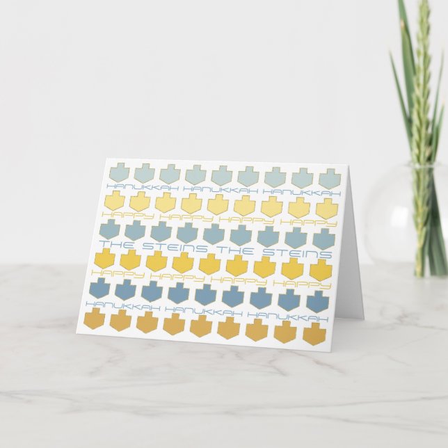 Hanukkah-hälsningskort "Blue/Guld Dreidels" Helgkort (Framsida)
