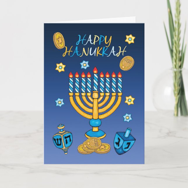 Hanukkah-hälsningskort med Menorah Helgkort (Framsida)