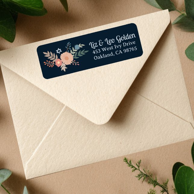HANUKKAH Hand Drawn ANPASSNINGSBAR Returadress Returadress Etikett (HANUKKAH Hand-Drawn Floral CUSTOM Return Address Label
)