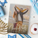 Hanukkah Hand Lettering Photo Julkort<br><div class="desc">Anpassa med ditt namn,  år,  lägg till mer text och foton på baksidan. Originalskrift av Becky Nimoy</div>