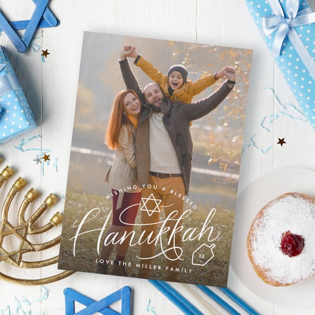 Hanukkah Hand Lettering Photo Julkort (Skapare uppladdad)