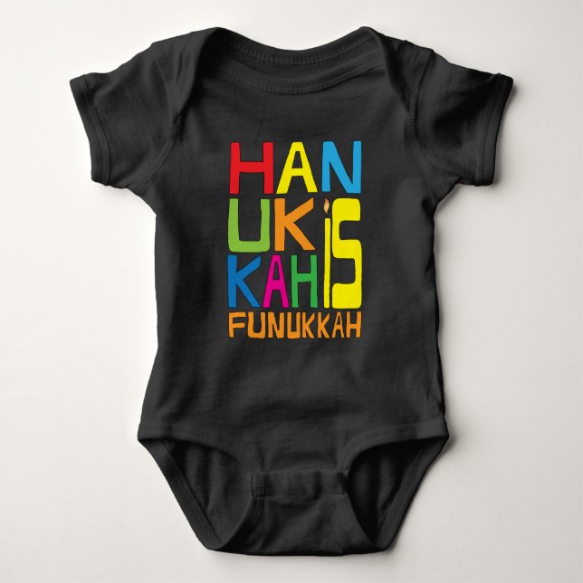 Hanukkah ’Hanukkah is Funukkah’ Baby Bodykostym T-shirt (Framsida)