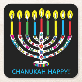 Hanukkah Hanukkiah Colorful Menorah Underlägg Papper Kvadrat
