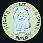 Hanukkah Hund Stickers "Light, Eat, Spin, Repeat" Runt Klistermärke<br><div class="desc">Hanukkah/Chanukah Hund-klistermärken, "Light, Eat, Spin, Repeat" Hur som helst, jag stavar det, Chanukah är en av mina favorithelgdagar. Ha roligt att använda de här klisterlapparna som tårtspatchar, presenter, märkre för att stänga påsar eller spelar ingen roll sten, dina festligheter! Tack för att du stannade och shoppade förbi! Ditt företag är...</div>